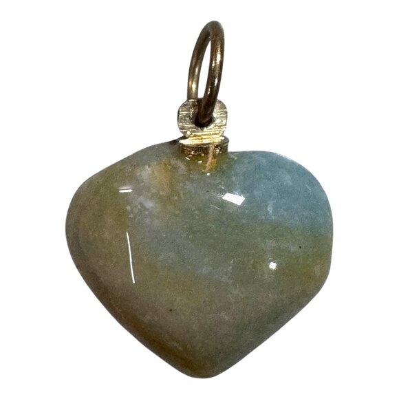 Heart Shape Green Jade Gemstone Pendant With Gold-Tone Bail Small Petite Girl 3g - Picture 1 of 5